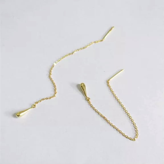 QQTDFG 925 Sterling Silver Tiny Teardrop Threader Ear Thread Pull Throug Earrings A4461-Gold
