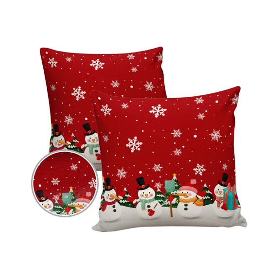 Pack of 2 Outdoor Pillow Covers, Christmas Lovely Cartoon Snowman Snowflake Red Waterproof Square Throw Pillowcase Cushion Decorative Pillow Covers for Couch Patio Tent, 20x20 in