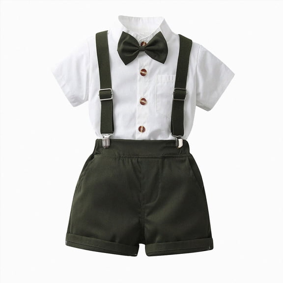 peqiut Baby Suits For Boys Toddler Boy Clothes Suit Piece Formal Dress Shirt With Bowtie Overall Short Pants Boys Gentleman Wedding Outfits Set