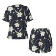 thumbnail image 5 of Naloa Lilies Flowers Women's Short-Sleeved Pajama Set, Loungewear, Summer pajamas, Breathable Cozy - X-Large, 5 of 9