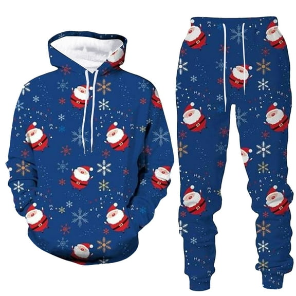 BOOMNY Christams Mens Tracksuits Xmas Santa Claus Hoodies Sweatpants 2Pcs Gym Sweat Suits Running Jogging Fall Winter Athletic Tracksuit Outfits