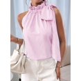 thumbnail image 4 of Women'S Tank Tops High Necked Ruffle Striped Tie Sleeveless Blouse Top Pink S, 4 of 9