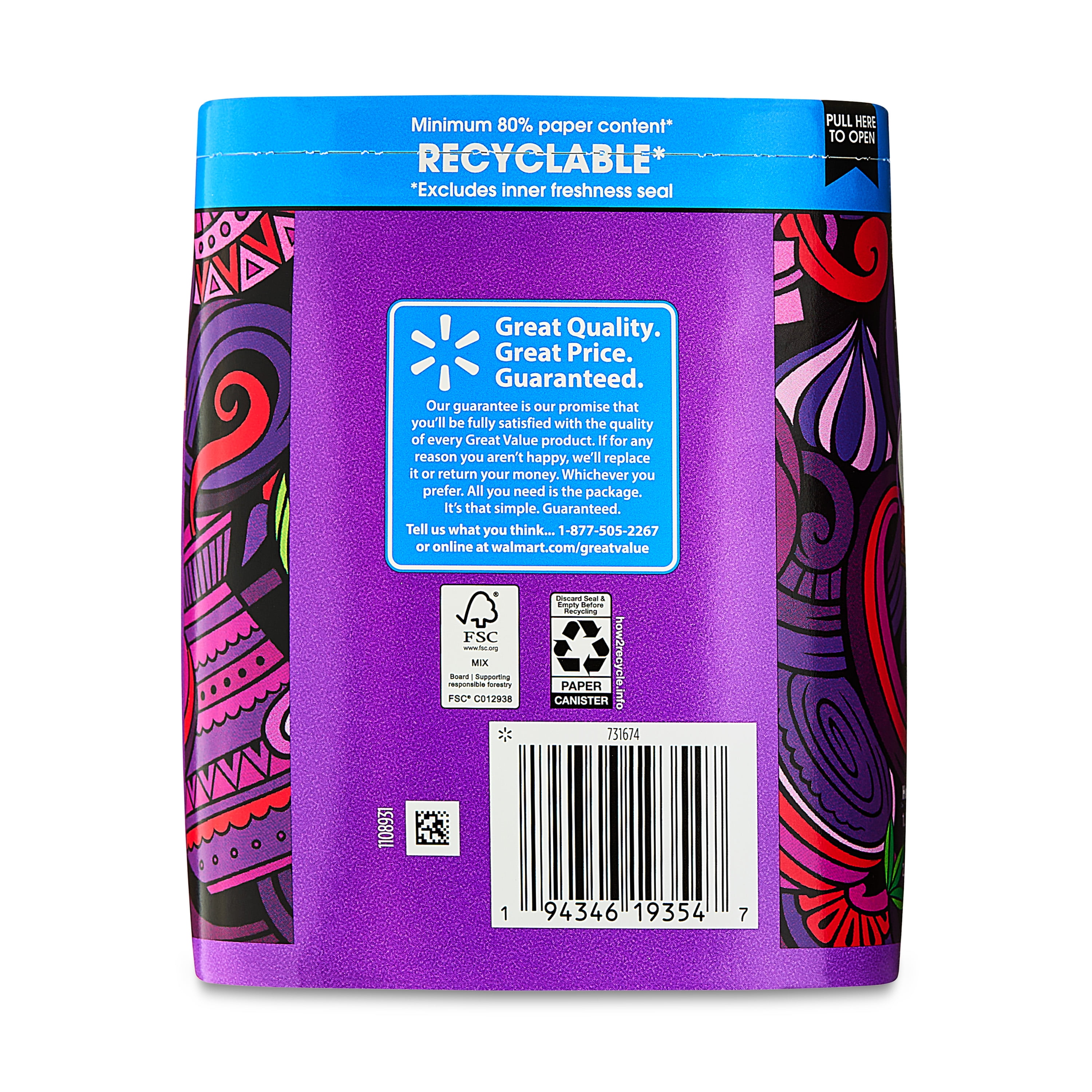 (6 pack) Great Value Colombian Medium Dark Roast Ground Coffee, 9.6 oz