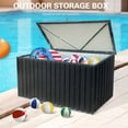 thumbnail image 2 of iCapeson Metal Deck Box, 161 Gallon Outdoor Galvanized Steel Storage Box, Waterproof Patio Furniture Storage Cabinet for Porch, Pillows, Cushions, Pool, Tools, Black, 2 of 5