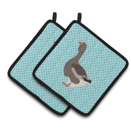 Caroline s Treasures Toulouse Goose Blue Check Pair of Pot Holders