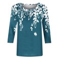 thumbnail image 6 of Women's Tops Long Sleeve Plus Size Under $10 Fashion Printed T-shirt 3/4 Sleeves Blouse Round Neck Casual, 6 of 6