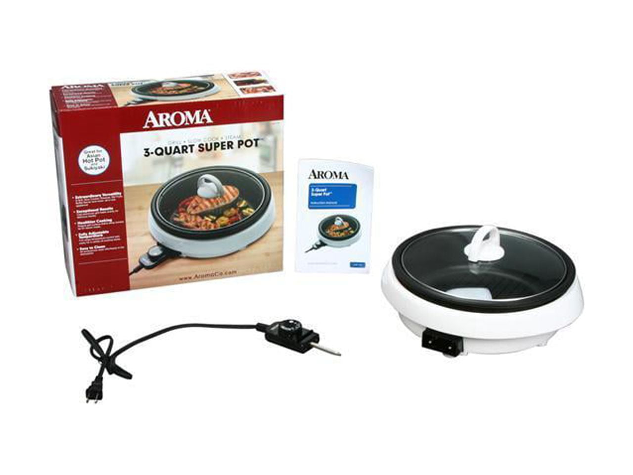 AROMA 3 in 1 Hot Pot With Grillet Plate ASP-137B 3QT #Black (2