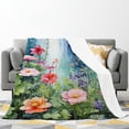 thumbnail image 3 of Flower Pattern Floral Print Watercolor Spring Flowers and Leaves Print Design Lightweight 50x60 Throw Blanket for Sofas, Home Decor, Travel, Lounging, 3 of 4