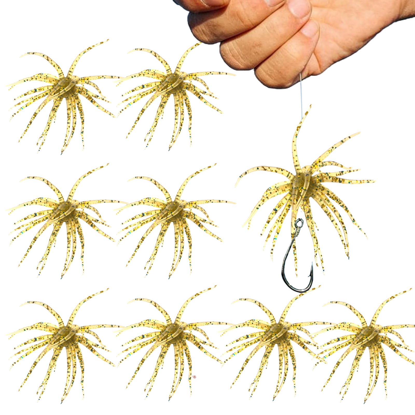10Pcs Sea Urchin Soft Fishing Lure Creature Bait Dice Baits for Bass Fishing TPE Bionic Swimbait for Saltwater Freshwater High Elastic Squeeze Ball Worm for Walleye and Trout 2 Inch
