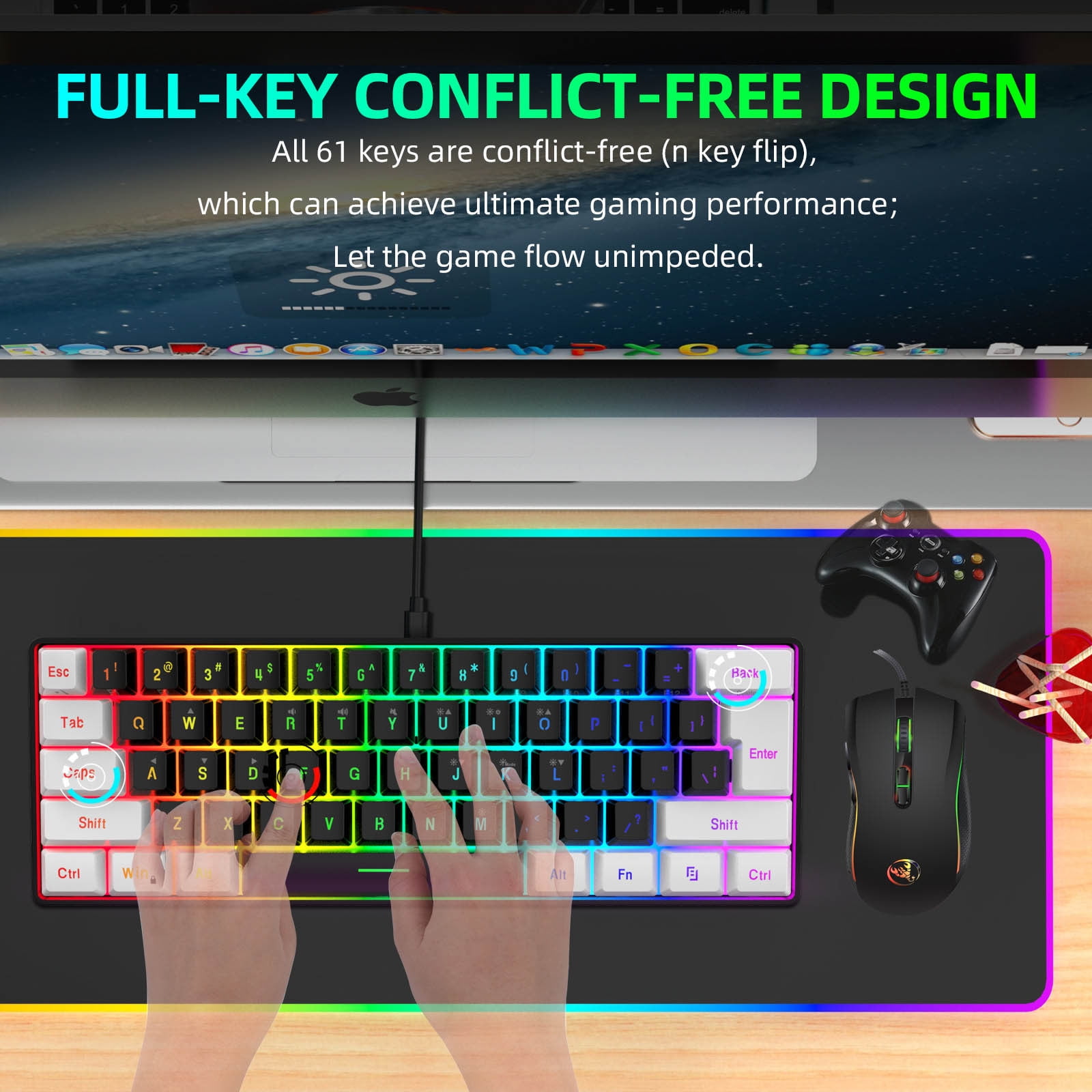Kchsji 61-Key Wired Gaming Keyboard & Mouse Set, Multi-Color Changing Backlight, 3200DPI Mouse, Ergonomic Design, High Precision, USB Wired, Perfect for Gaming, Office, Home Use