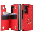 thumbnail image 2 of Dteck for Samsung Galaxy Z Fold 6 Wallet Case with Ring and Credit Card Holder, Cash Slot, Premium Leather Magnetic Clasp Kickstand Heavy Duty Protective Cover,Red, 2 of 7