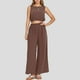 thumbnail image 2 of Conjunto informal de dos piezas para mujer con cuello redondo, sin mangas, cintura alta y pernera ancha - Top con dobladillo elástico - Pantalones de corte holgado - Versátil para looks informales, 2 of 4