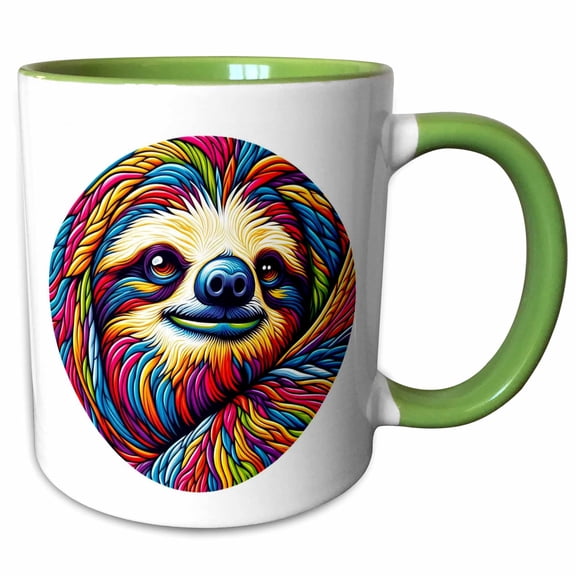 3drose, Colorful Pop Art of a Sloth, 15oz Two-tone Green Mug