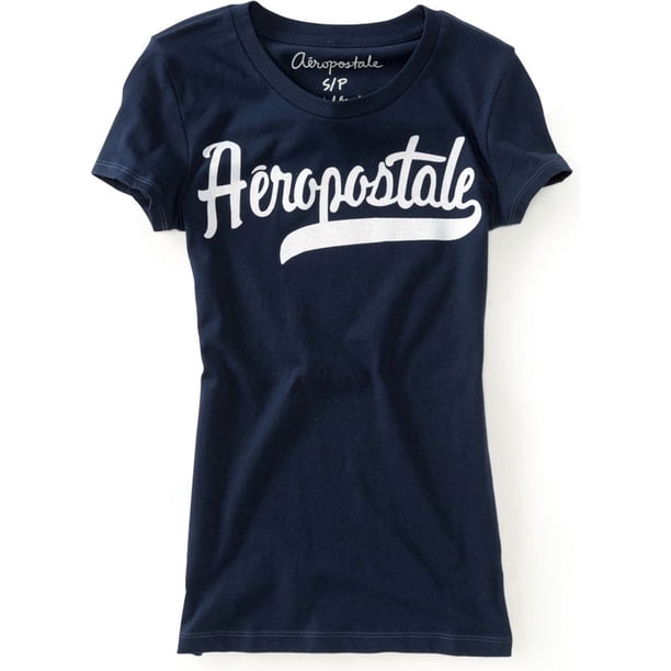 Aeropostale Sparkle Glittery Graphic playera para mujer, azul, XS