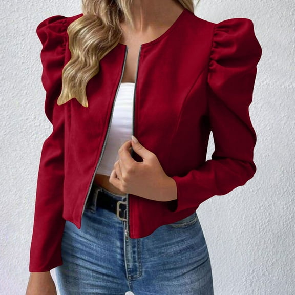 Womens Cropped Open Front Cardigan Fall Trendy Long Sleeve Sweater Jacket Red S
