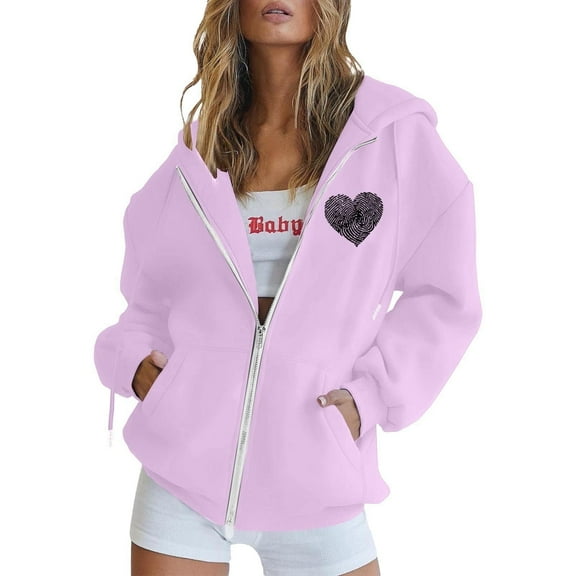 MuXi Women's Zip Up Hoodie Long Sleeve Casual Pullover Winter Warm Sweatshirt with Drawstring Pocket Print Design (Purple,L)