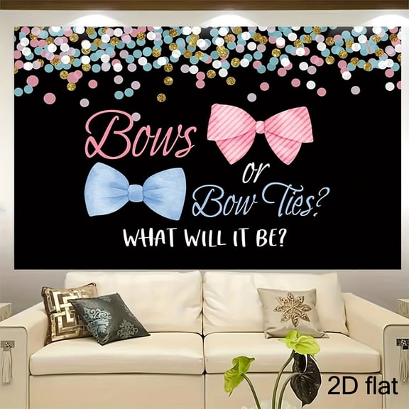Ties or Bows Gender Reveal Backdrop Bows or Ties What Will It Be Photography Background Pastel Blue Pink Confetti Gender Reveal Party Decorations Banner Supplies Photo Booth Props