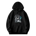 thumbnail image 1 of Men's Long Sleeve Hooded Pullover Sweatshirt - Black with ' Bali ' & ' AL ' Design Front Pocket Drawstrings Relaxed Fit, 1 of 7