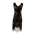 thumbnail image 2 of Vestido de lentejuelas para mujer, elegante traje de baile, cuello en V, sin mangas, vestido estilo flapper de moda Oro negro, 2 of 9
