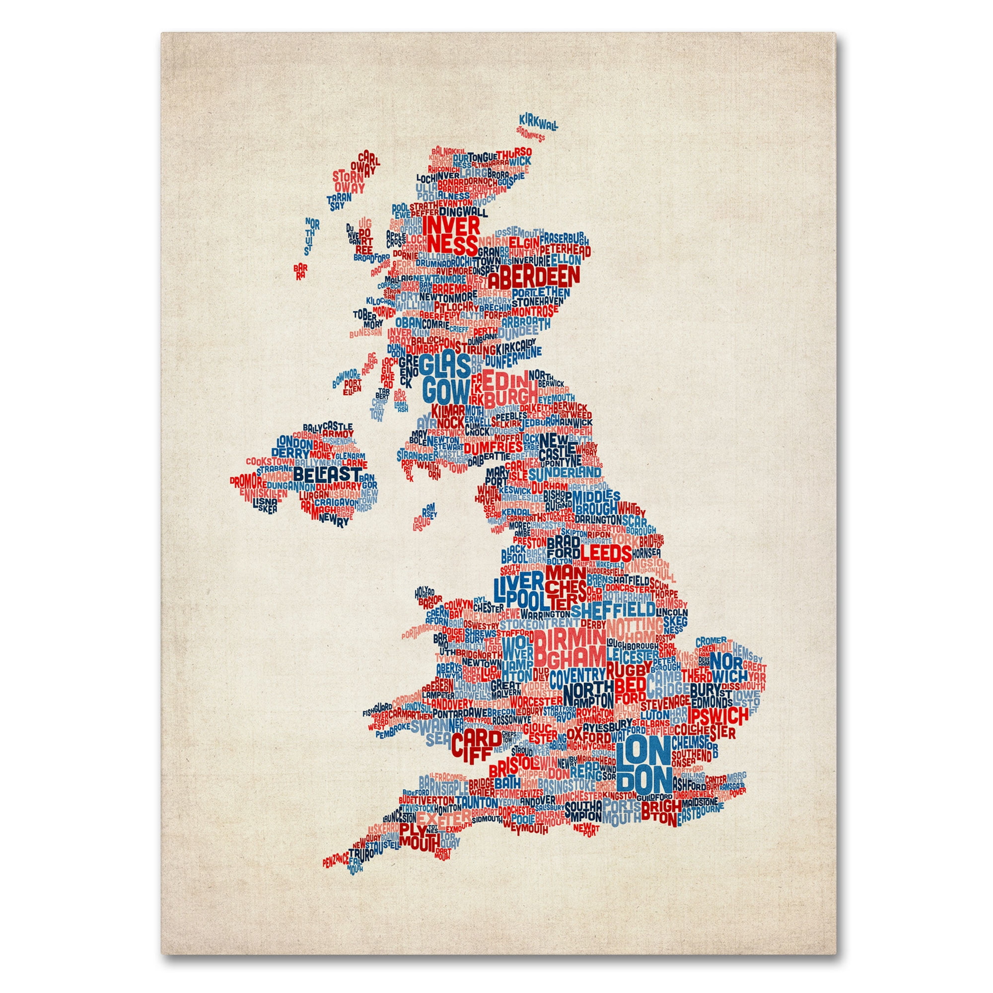 Trademark Art 'UK Cities Text Map 2' Canvas Art by Michael Tompsett