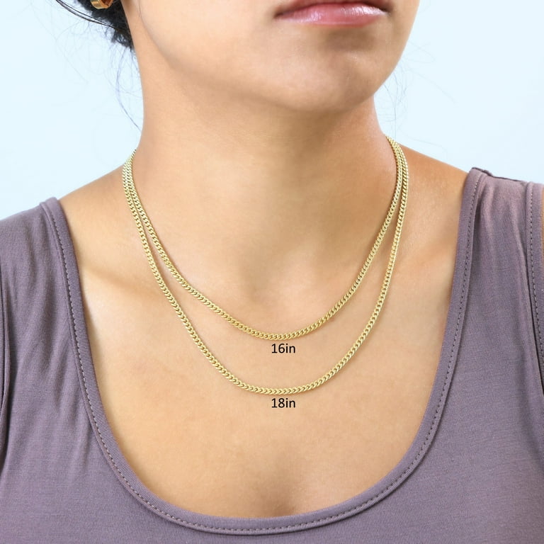 Nuragold 14K Real Yellow Gold Miami Cuban Link Chain Necklace 16