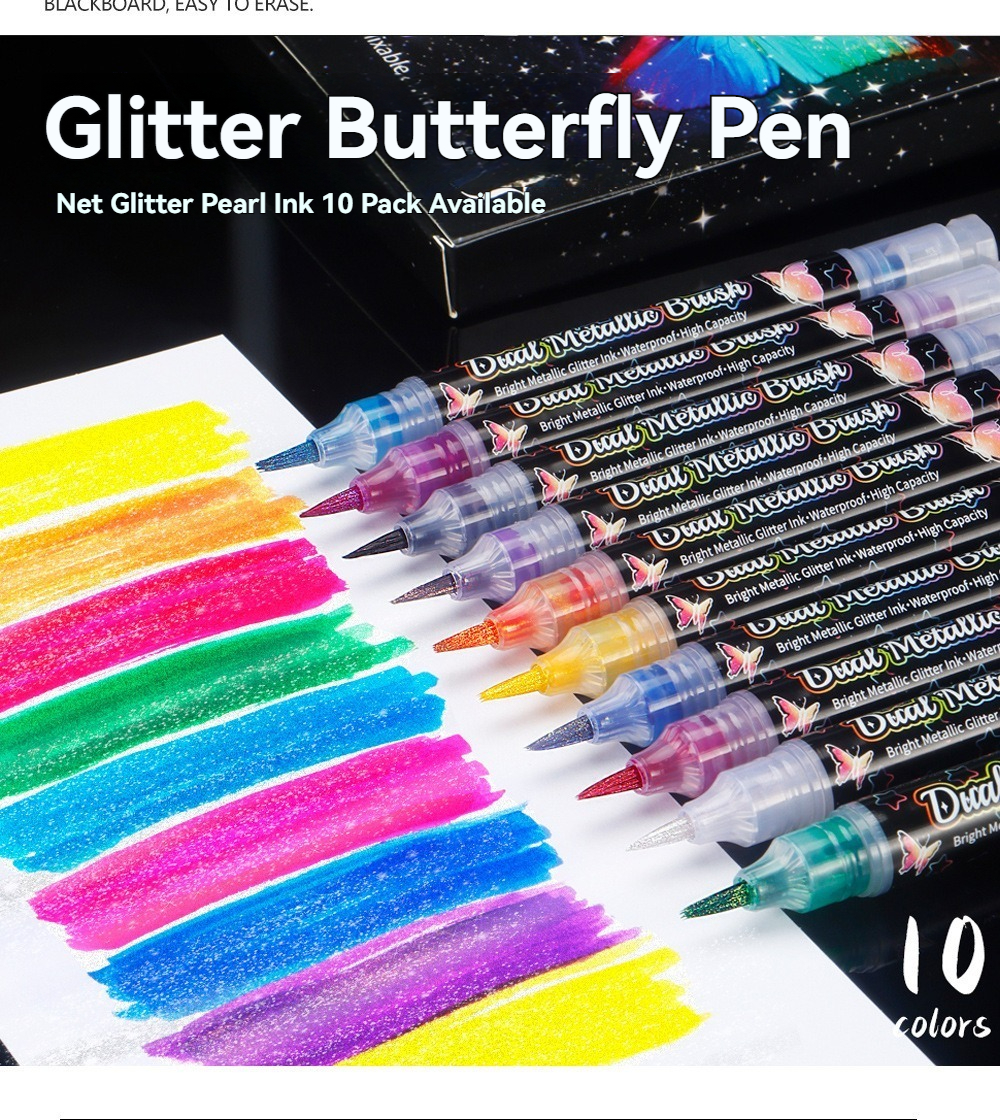 10 Glitter Paint Pens Sparkly and Shiny for Writing, Painting, DIY Craft Making, Coloring, Glitter Markers Extra-Fine Tip