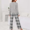 thumbnail image 3 of Conjunto de pijama de manga larga para mujer, pantalones a cuadros con cierre de cordón, jersey, Top transpirable, conjunto de ropa de descanso de 2 piezas, gris L, 3 of 6