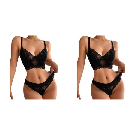 Wijhcboe 2 Pack New Lace Underwear Set for Women plus Size Sexy Fashion Lace Lingerie Lace Push up Bra Set Underwear Sleepwear Steel Ring Lace Curtains with Attached Panel Set Pajamas Garter Lace Un