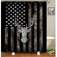 thumbnail image 3 of 4PCS Camo Shower Curtain Set, Vintage Black and White American Flag Woodland Elk Moose Bear Wildlife Animal Hunting Lodge Rustic Cabin Country Bathroom Decor, Non-slip Bath Mat, Deer Head, 3 of 3