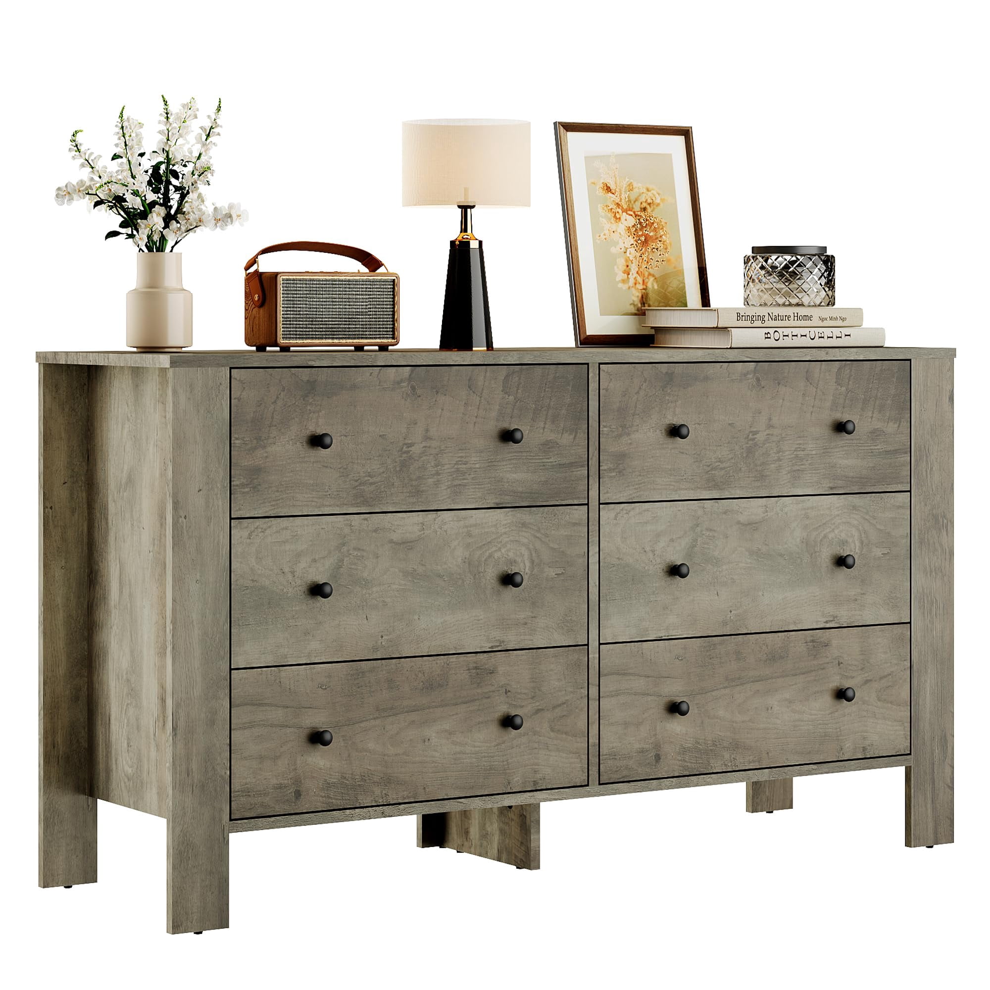 6 Drawer Dresser, Modern Wood Dresser for Bedroom, with Deep Drawers & Metal Knobs, for Hallway, Entryway, Living Room