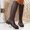 Brown, variant on Womens Classic V Shaped Opening Knee High Boots, Back Zip Flat Low Heel Faux Leather Western Tall Booties, Comfort Boots for office Black 6.5(38)