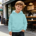 thumbnail image 3 of GobdXE Solid Cotton Blend Girls Pullover Hoodie Long Sleeve Waffle Texture Kangaroo Pocket Bubble Sleeve Loose Casual Children Sweatshirt,9-10 Years(Light Blue), 3 of 6