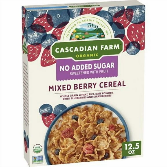 Cascadian Farm Organic Mixed Berry Cereal, No Added Sugar, 12.5 Oz - Pack of 2