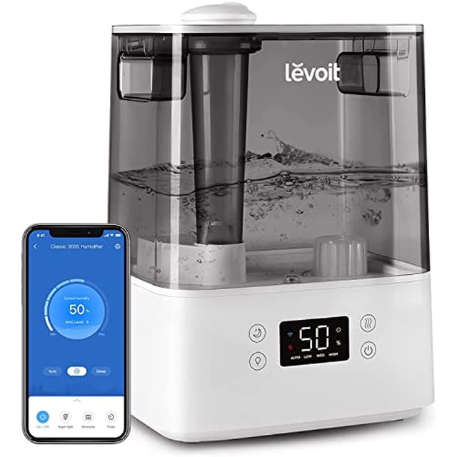 Levoit Humidifier for Bedroom, Cool Mist Humidifiers for Plants, 6L Top Fill Air Humidifier for Large Room, Essential Oil Tray, Smart Control, Work with Alexa, Auto Mode, Night Light