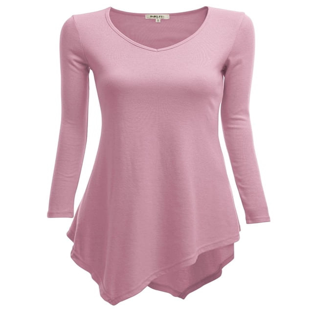 CHOK Tunique Longue à Manches Longues Col en V pour Femmes Robe T-Shirt