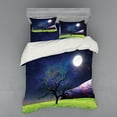 thumbnail image 2 of Ambesonne Tree Bedding Set 3 Pcs, Full Moon Galaxy Grass, Twin, Green and Navy, 2 of 3