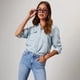 thumbnail image 5 of Camisa vaquera informal para mujer: cuello vuelto, manga larga, botones en la parte delantera, estilo occidental, tallas S-XL, 5 of 8