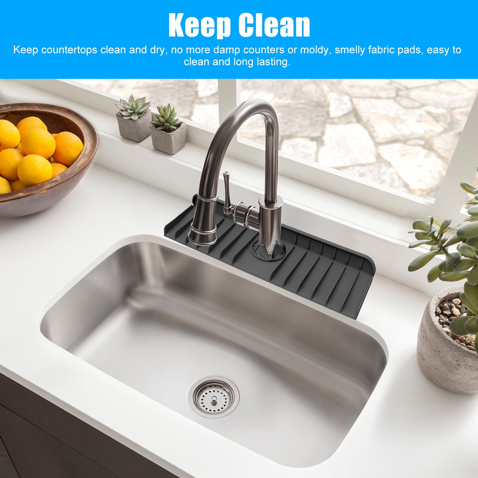 6*17inch Silicone Faucet Mat Kitchen Sink Splash Guard Faucet Slip Drain  Pad 