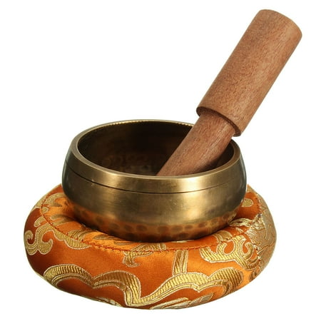 3 In1 Buddhist Tibetan Music Copper Singing Bowl+ Wooden Hand Hammer + Mat Healing Prayer Meditation (Best Yoga Meditation Music)