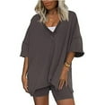 thumbnail image 5 of Idoravan Womens Lounge Sets Clearance Fashion Women Casual Solid Short Sleeve V-Neck Loose Tops Nightwear Shorts Sleepwear Sets, 5 of 9