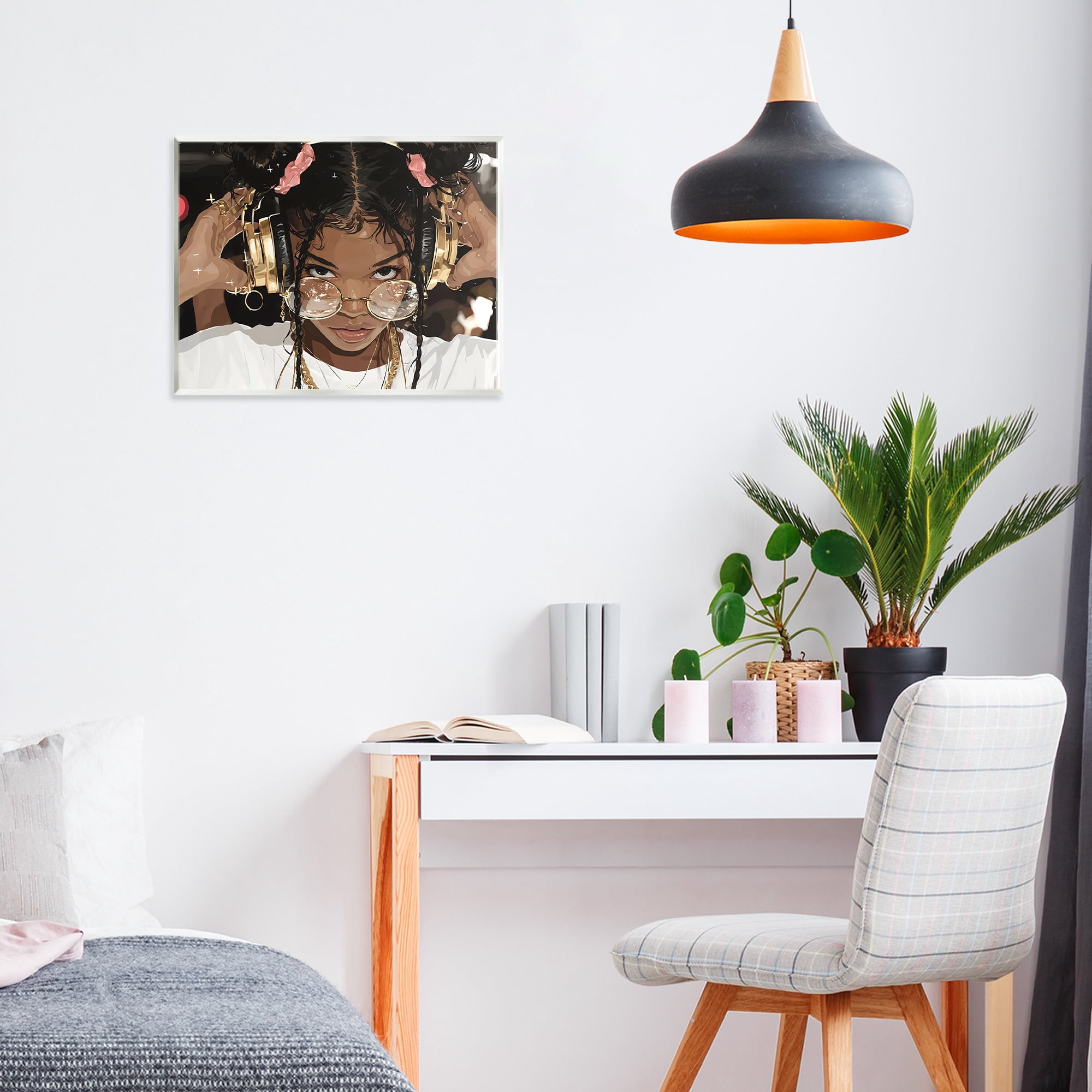 Stupell Industries Trendy Girl with Gold Headphones Wall Plaque Art, design by Franklyn Gregory