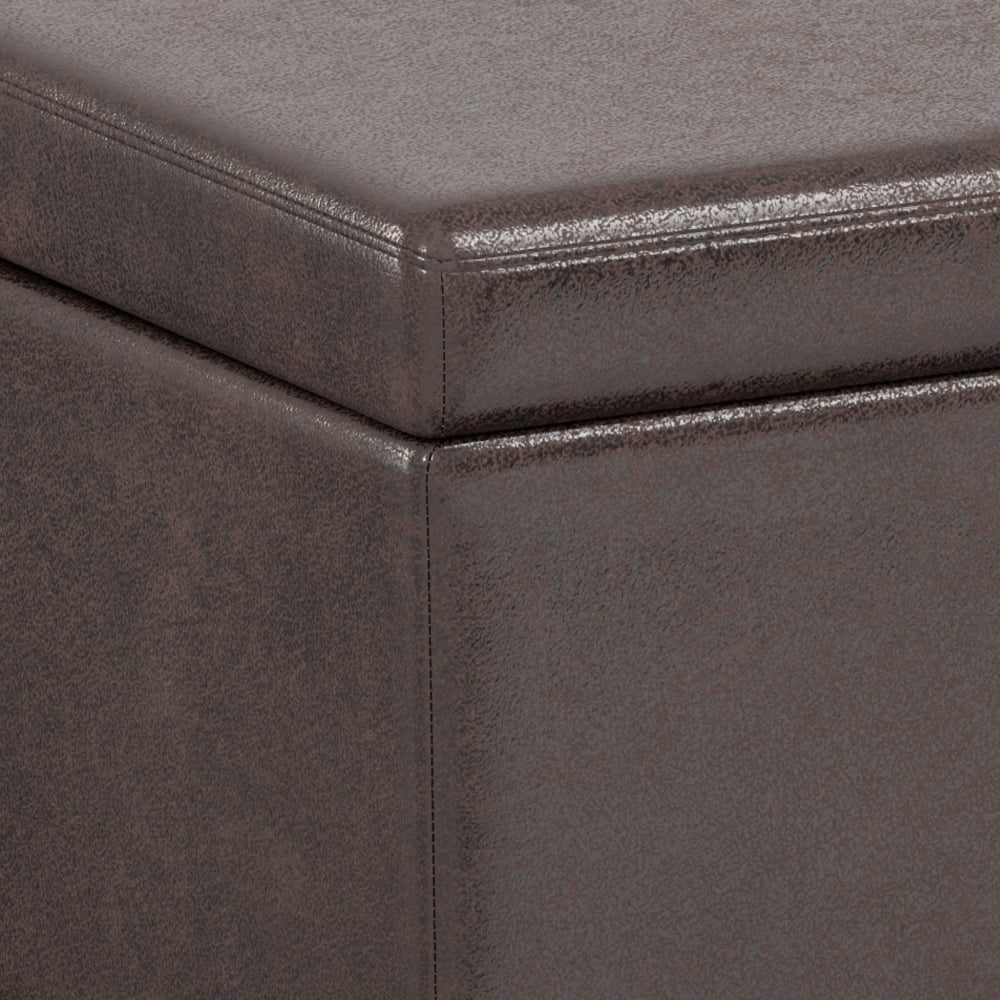 Avalon 54 inch Wide Contemporary Extra Large Storage Ottoman Bench in Distressed Brown Vegan Leather