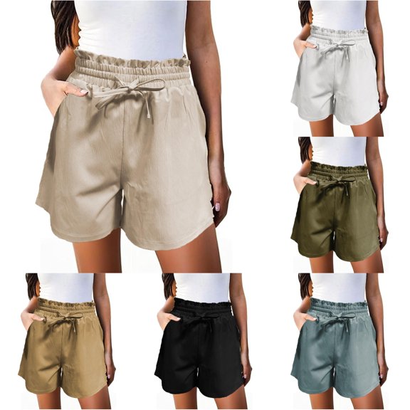 SONXAHE Women Ruffled Drawstring Shorts Elastic Waist Casual Walking Bottoms