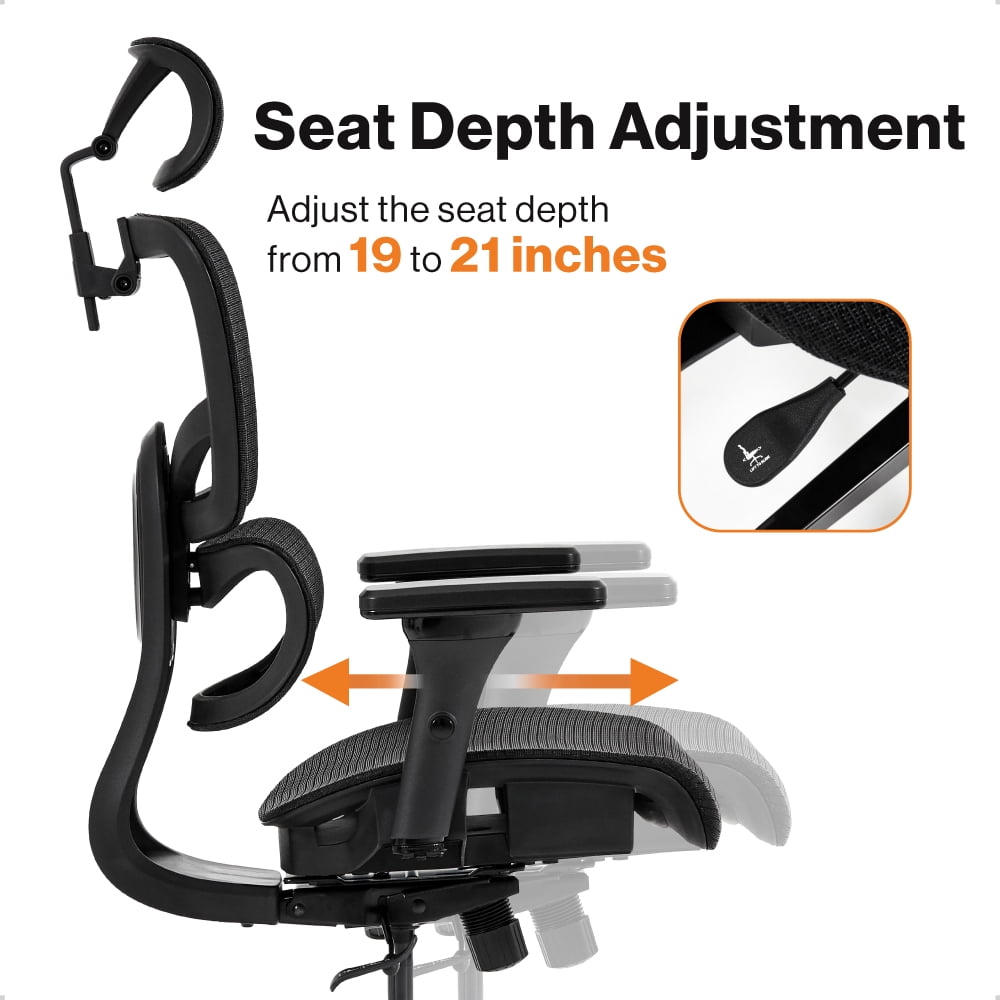 Wellnewlife Prestige Ergonomic Office Chair - Height Adjustable Backrest Lumbar Support, Seat Depth Adjust, 3D Headrest, 4D Armrests, Blade Wheels, Mesh Computer Gaming Executive Swivel Black