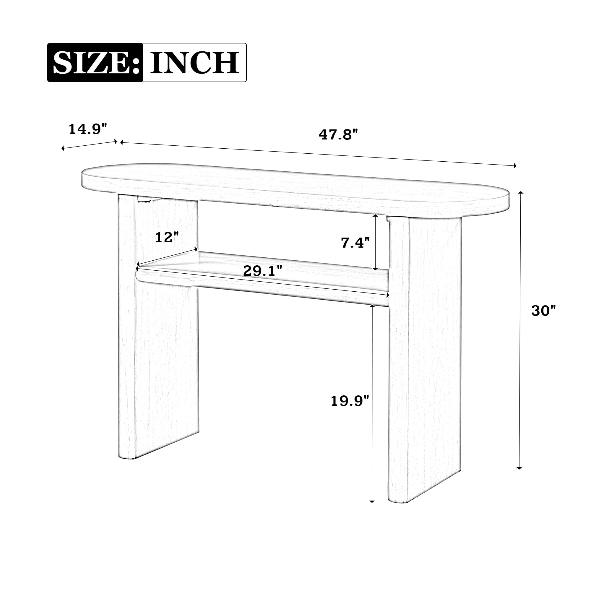 MAYEERTY Elegant Minimalist Console Table with Rounded Edges and Sturdy Shelf Design for Entryway, Living Room, Gray Wash