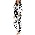 thumbnail image 2 of SCRAWLGOD Cow Print Womens Pajamas for Women Long Sleeve Pj Set Women Loungewear Size XS Crewneck Ladies 2 Piece Outfits Lightweight Women's Pajama with Pockets, 2 of 6