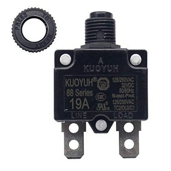 1pc KUOYUH 88 Series 125/250VAC 32VDC 50/60Hz Thermal Overload Circuit Breaker with Waterproof Dust Cap 3-30A (19A 1pc)