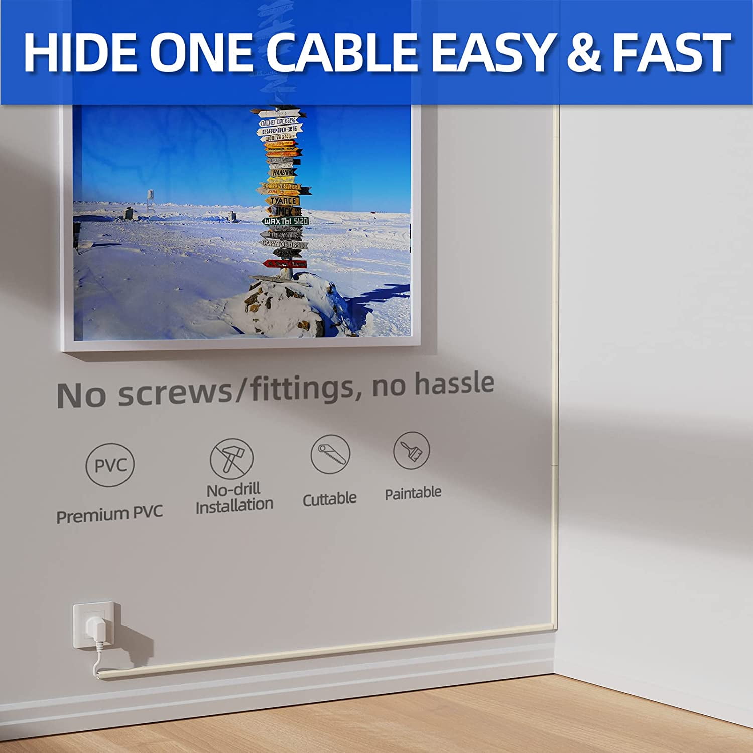  47inch Cord Hider Wall Mounted TV, Yecaye TV Cord Cover,  Pre-drilled Wire Hiders for TV on Wall, Paintable Cable Cover Wall, Wire  Cover White, 3 X L15.7in W2.36 H0.75, CMC08 