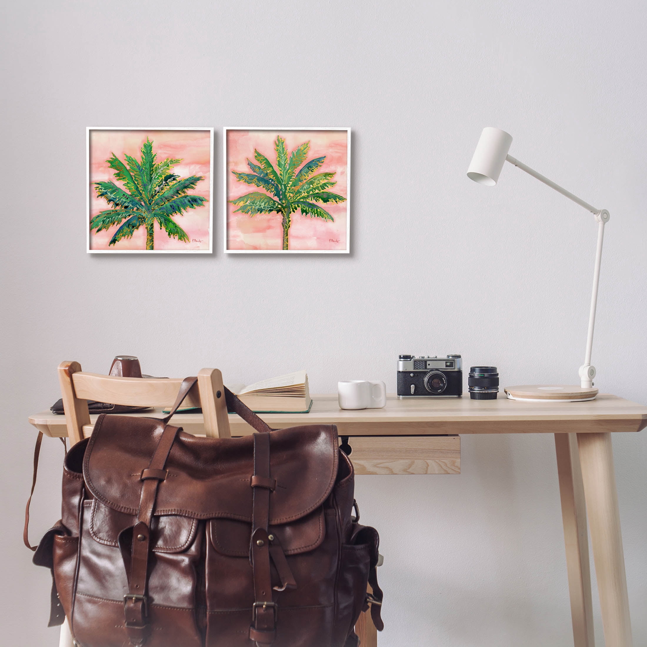 Tropical Palm Trees Glam Detail Botanical & Floral Graphic Art White Framed Art Print Wall Art, Set of 2