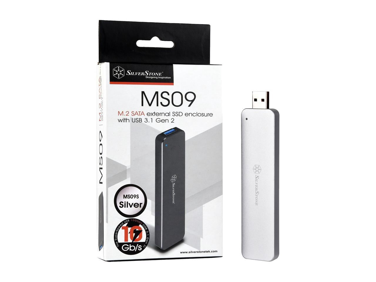 SilverStone Mobile Series SST-MS09S Silver M.2 SATA External SSD Enclosure with USB 3.1 Gen 2